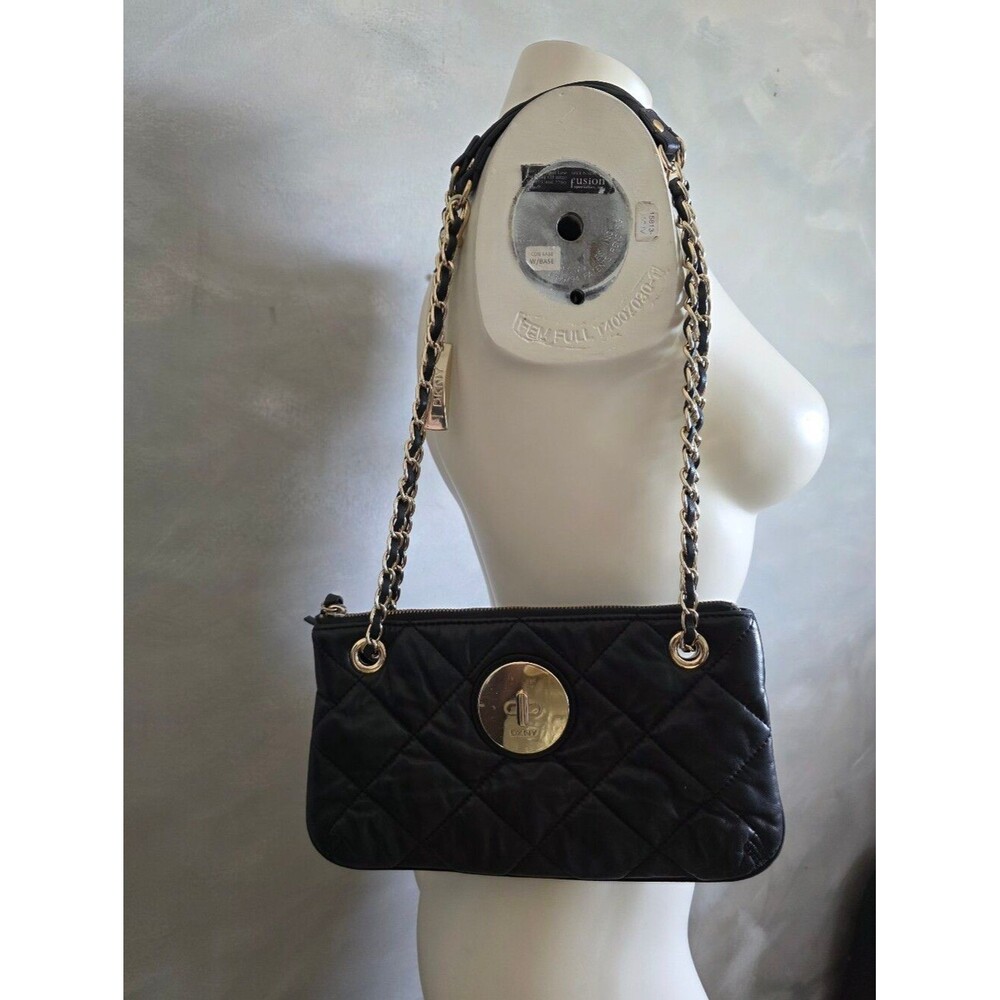 DKNY Quilted Black Soft Leather Shoulder Crossbody Bag Chain Straps 11x6